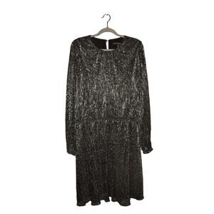 WHITE HOUSE BLACK MARKET $178 Long Sleeve Shimmer Blouson Dress Black XL